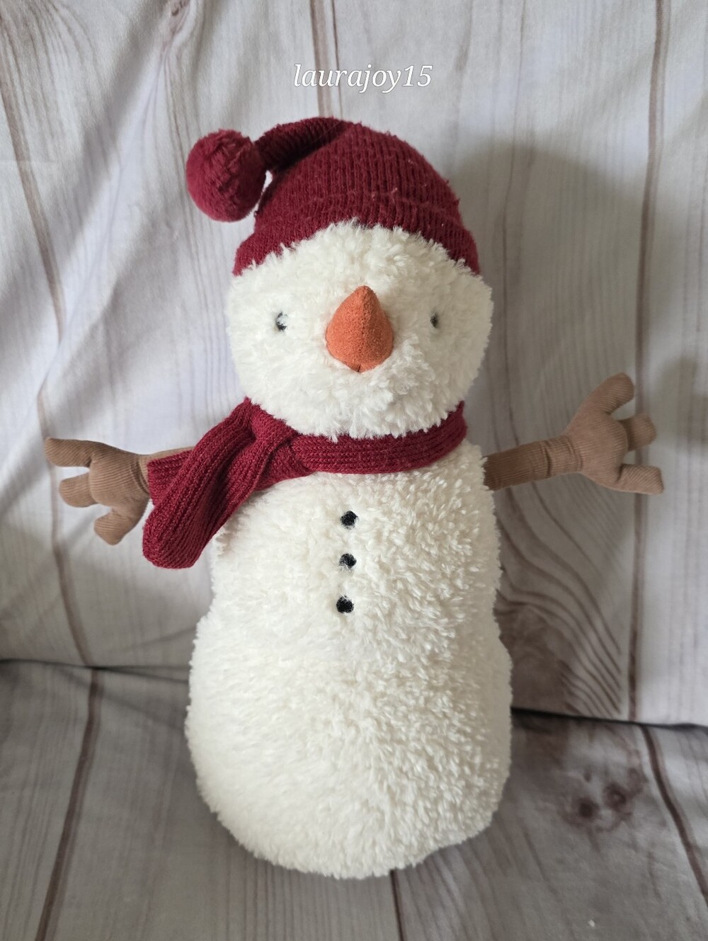 Jellycat Teddy Snowman Plush Stuffed Toy Rare Red Hat Scarf Fluffy 14 Inch
